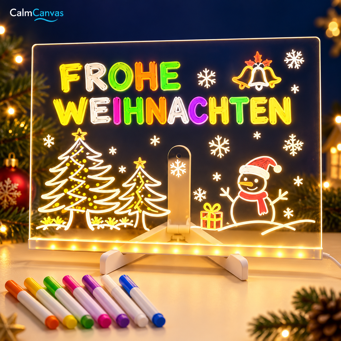 LED-Schreibtafel mit 7 bunten Stiften